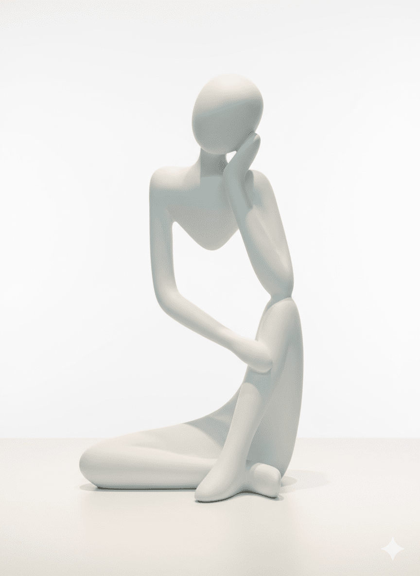 Elegant Thinking Figure Sculpture – Matte White - Image 2