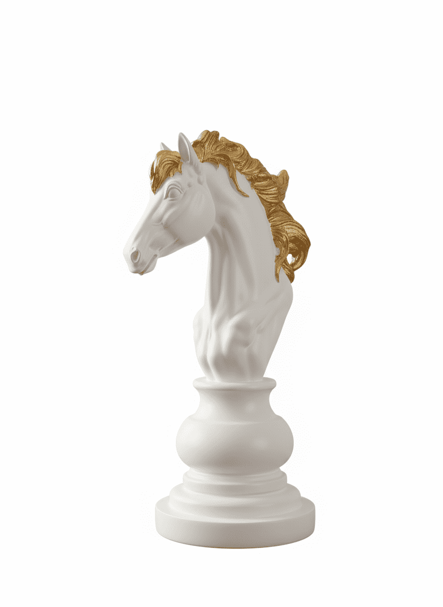White & Gold Chess Knight Sculpture - Image 2