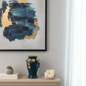 Emerald Green Vase with Golden Flowers