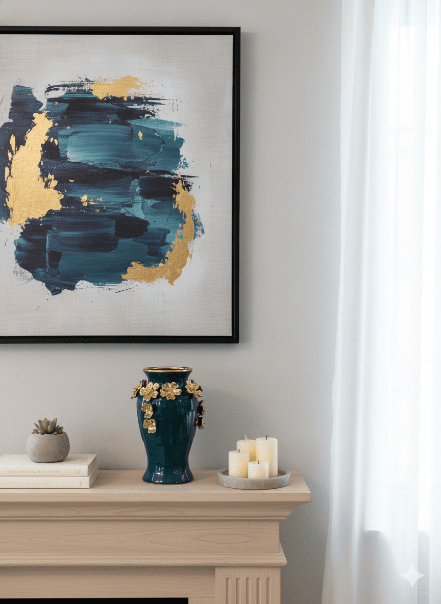 Emerald Green Vase with Golden Flowers